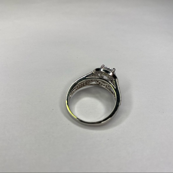 Silver Moissanite Solitaire Micro Pave Ring - Picture 6 of 8